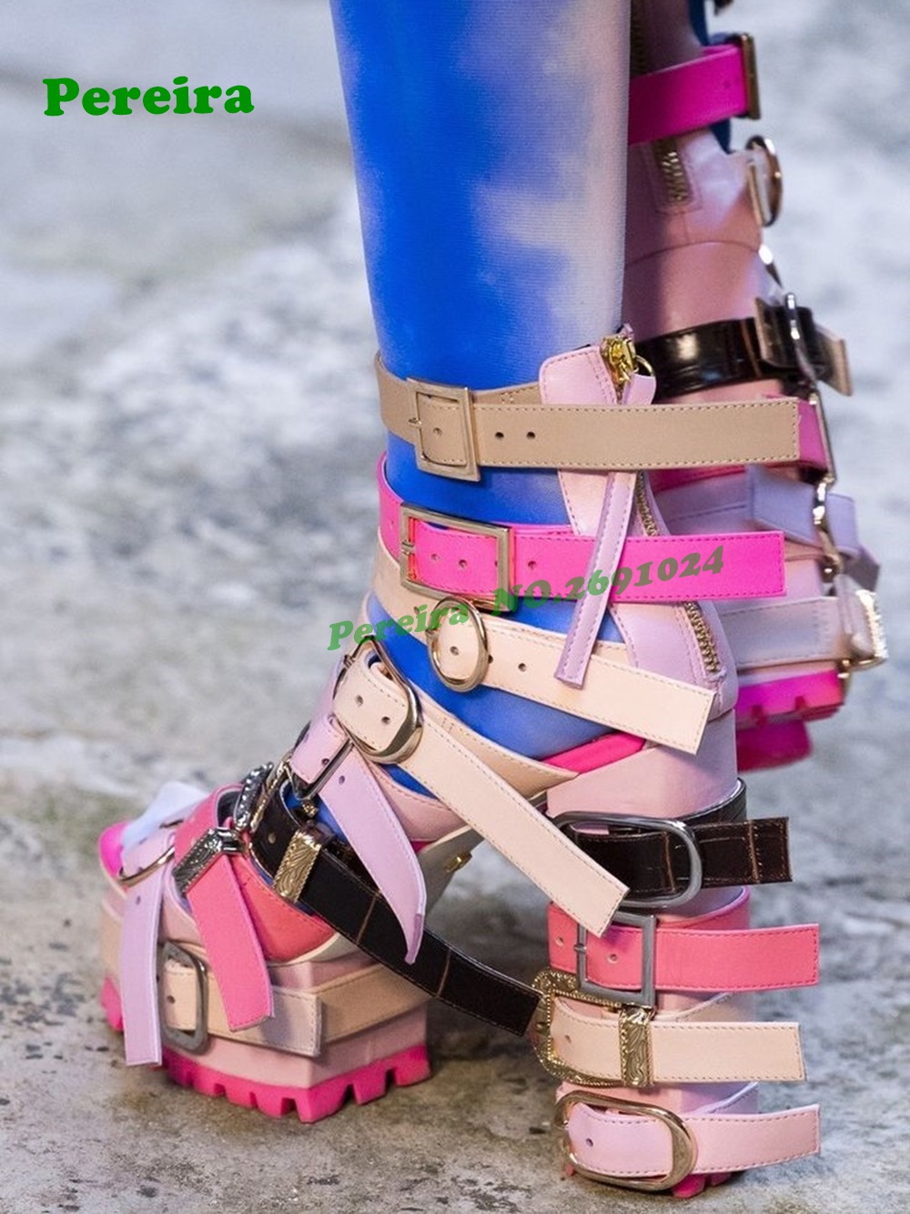 Gear Up Crossfit - Patchwork Peep Toe Platform Chunky Heel
